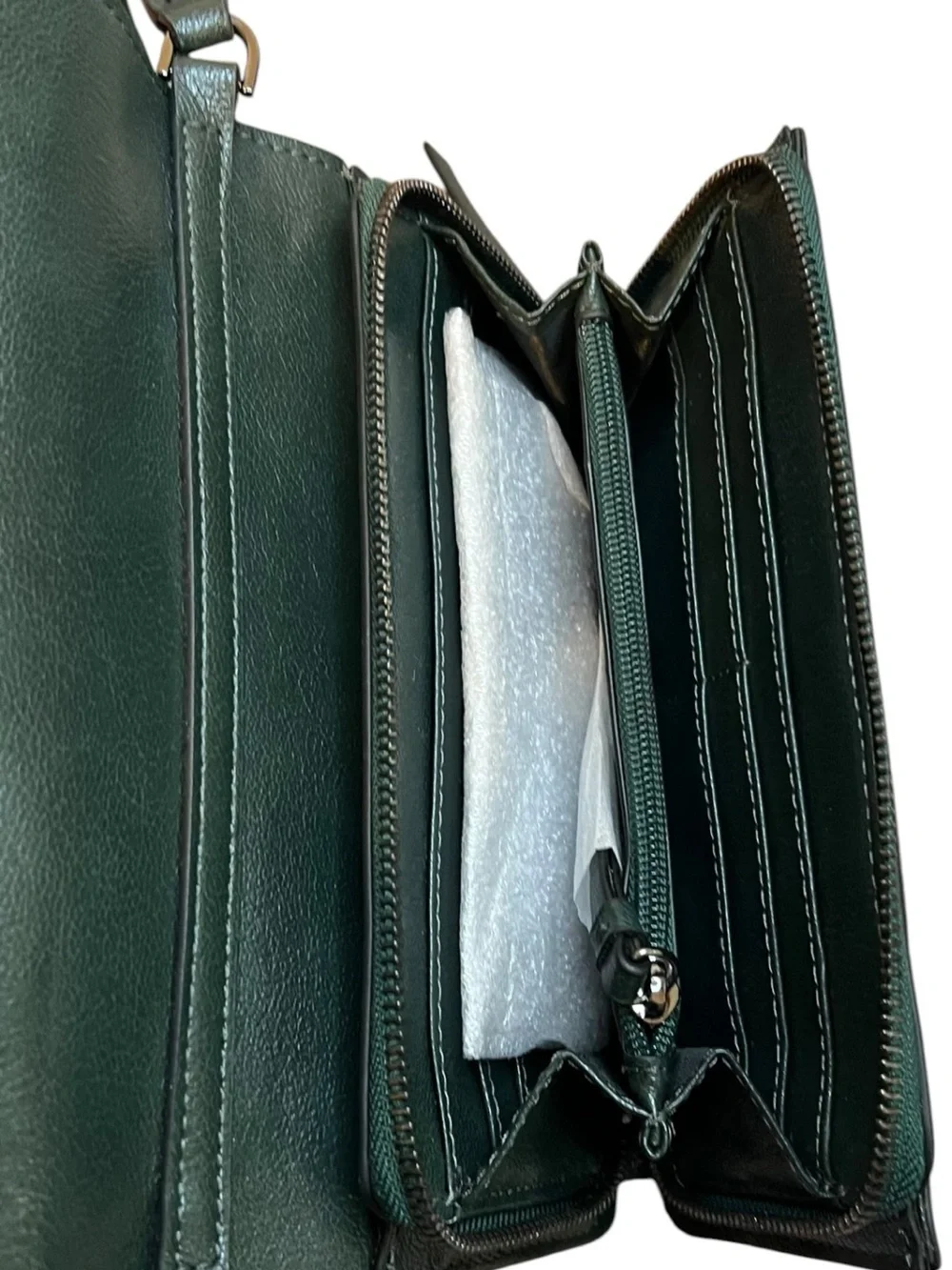 Calvin Klein Green Textured Leather Wallet on a String Crossbody Bag